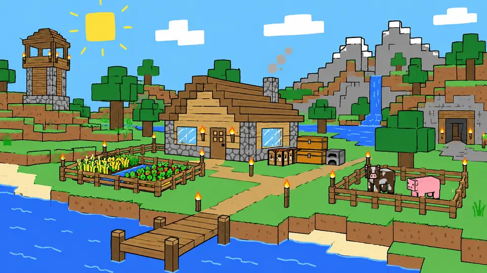 Ilustración estilo Paint del servidor de Minecraft